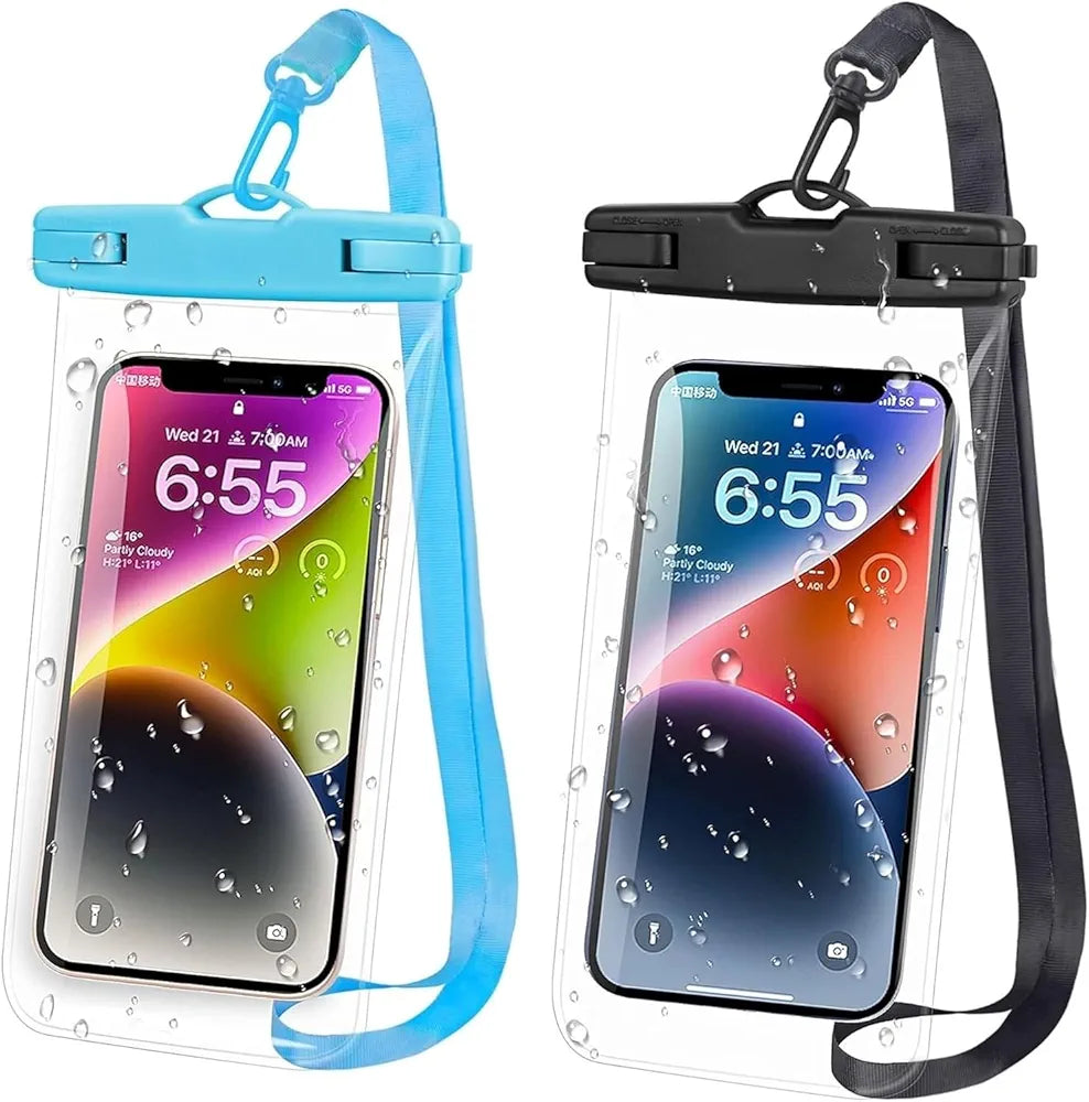Universal Waterproof Mobile Pouch Cover with Neck Strap | Transparent Touch Screen Dry Bag Case for Smartphones | Waterproof Phone Protector (Pack of 2) mix colour