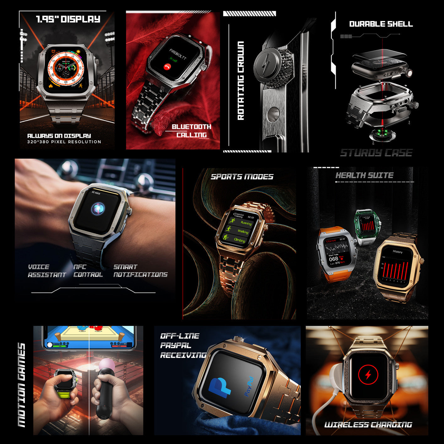 Fire-Boltt Stainless Steel, 49.5mm (1.95) Display, BT Calling Detachable Case Smartwatch (Black Strap, Free Size)