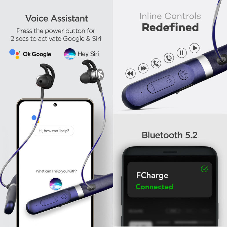 GOBOULT Fcharge with 40H Battery, ENC Mic, Fast Charging, Fast Pairing Bluetooth Headset (Blue, In the Ear)