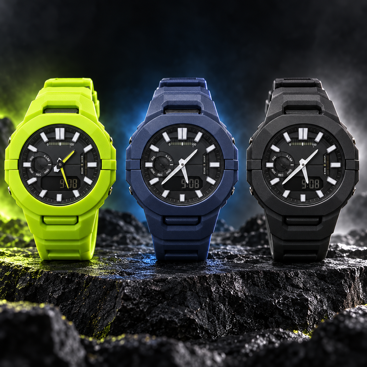Rugged Analog-Digital Sports Watch with Adjustable Strap – 3 Colours