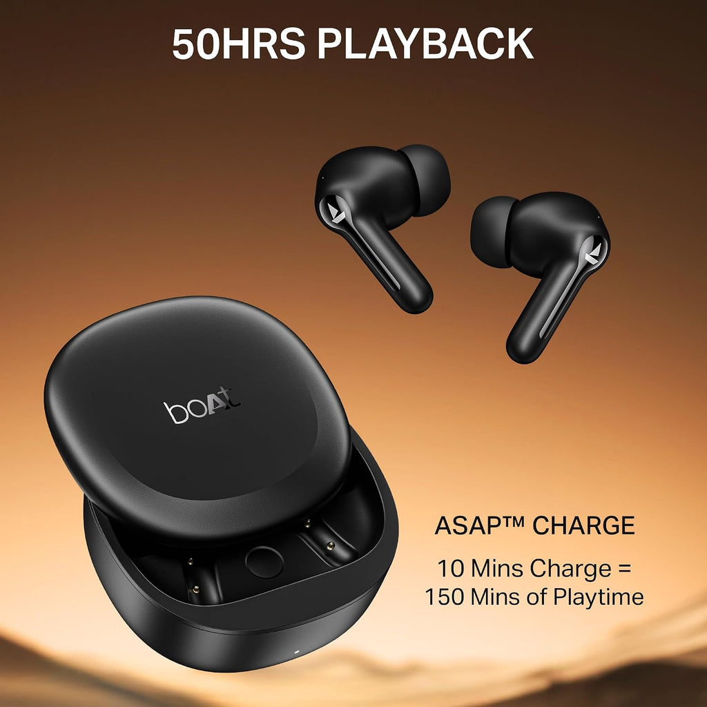 boAt Airdopes Prime 413, 4Mics ENx, 50hrs Battery, Multipoint, App Support, BT v6.0, 12mm Drivers, ASAP Charge, Bluetooth Earbuds, TWS Ear Buds Wireless Earphones with mic (Active Black)