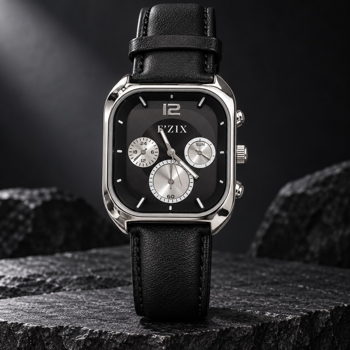 FIZIX Premium Square Dial Analog Watch with Leather Strap – 4 Colour Variants