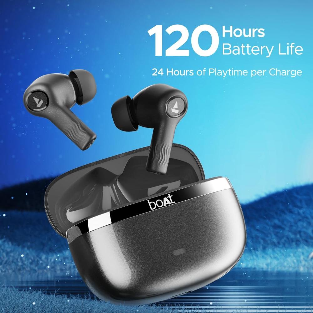 boAt Nirvana Iris Truly Wireless Earbuds, Up to 32 dB Active Noise Cancellation,120 Hrs Playback,Crystal Bionic Sound Powered by HiFi,Beast Mode,ENx Tech,Hearables App (Crystal Black)