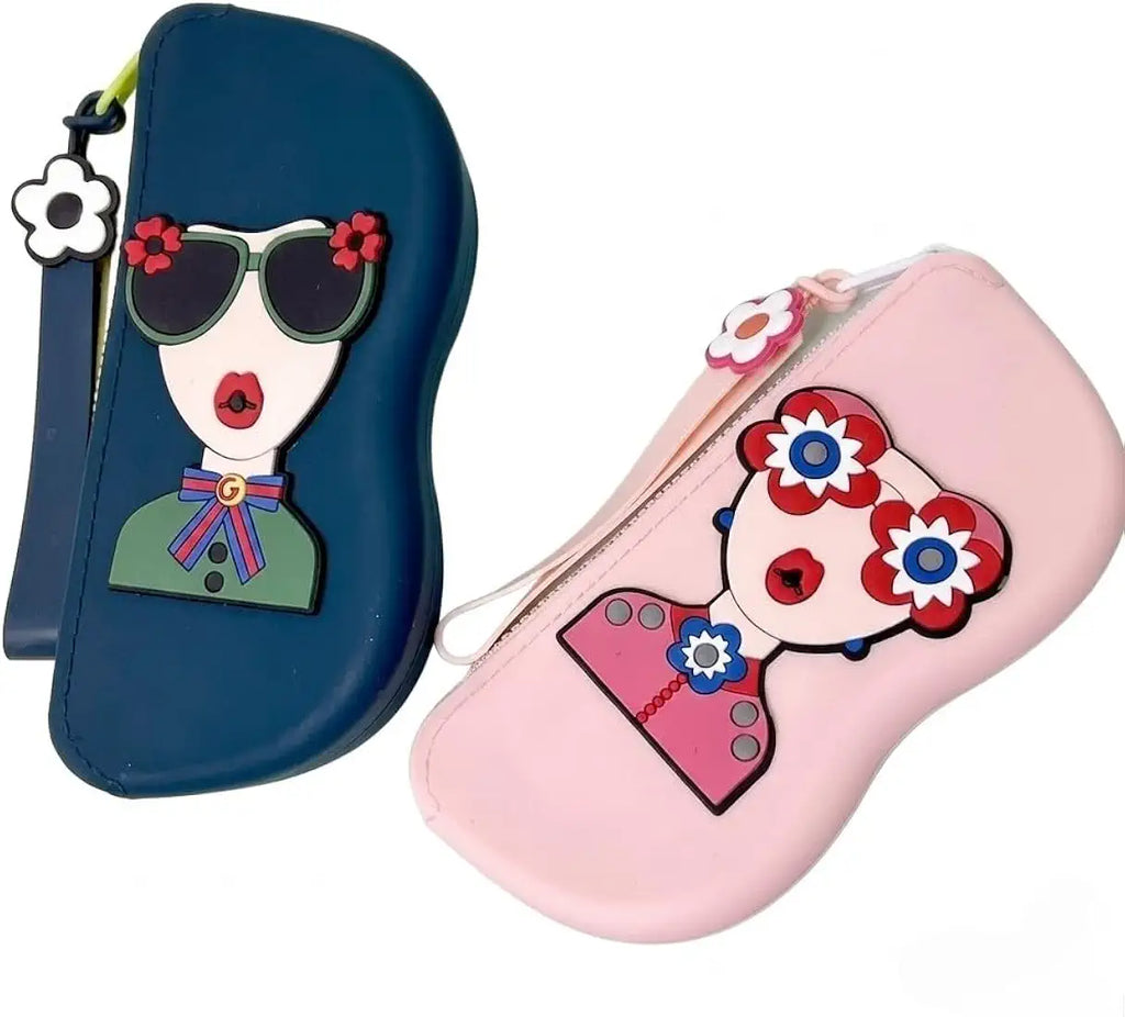 Cute 3D Quirky Girl Silicone Sunglass Case with Wrist Strap & Charm