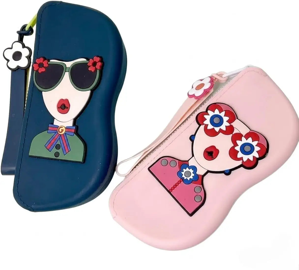 Cute 3D Quirky Girl Silicone Sunglass Case with Wrist Strap & Charm