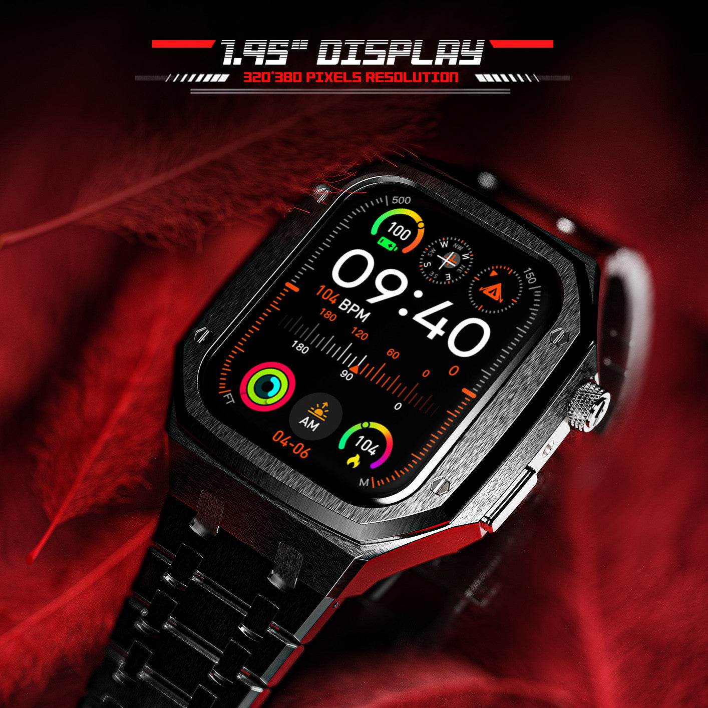 Fire-Boltt Stainless Steel, 49.5mm (1.95) Display, BT Calling Detachable Case Smartwatch (Black Strap, Free Size)