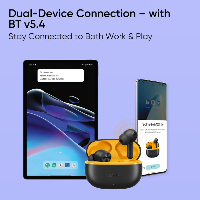 realme Buds T200 Lite Bluetooth in Ear Earbuds,4 Mic, AI ENC for Calls