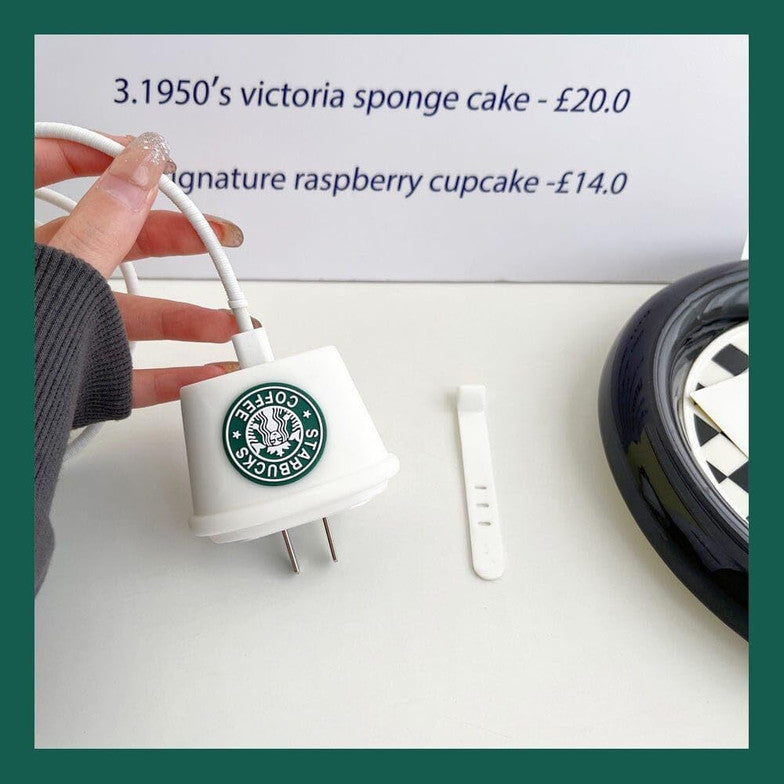 Starbucks Style iPhone Charger Cable Protective Cover 18w/20w case (coffee white)