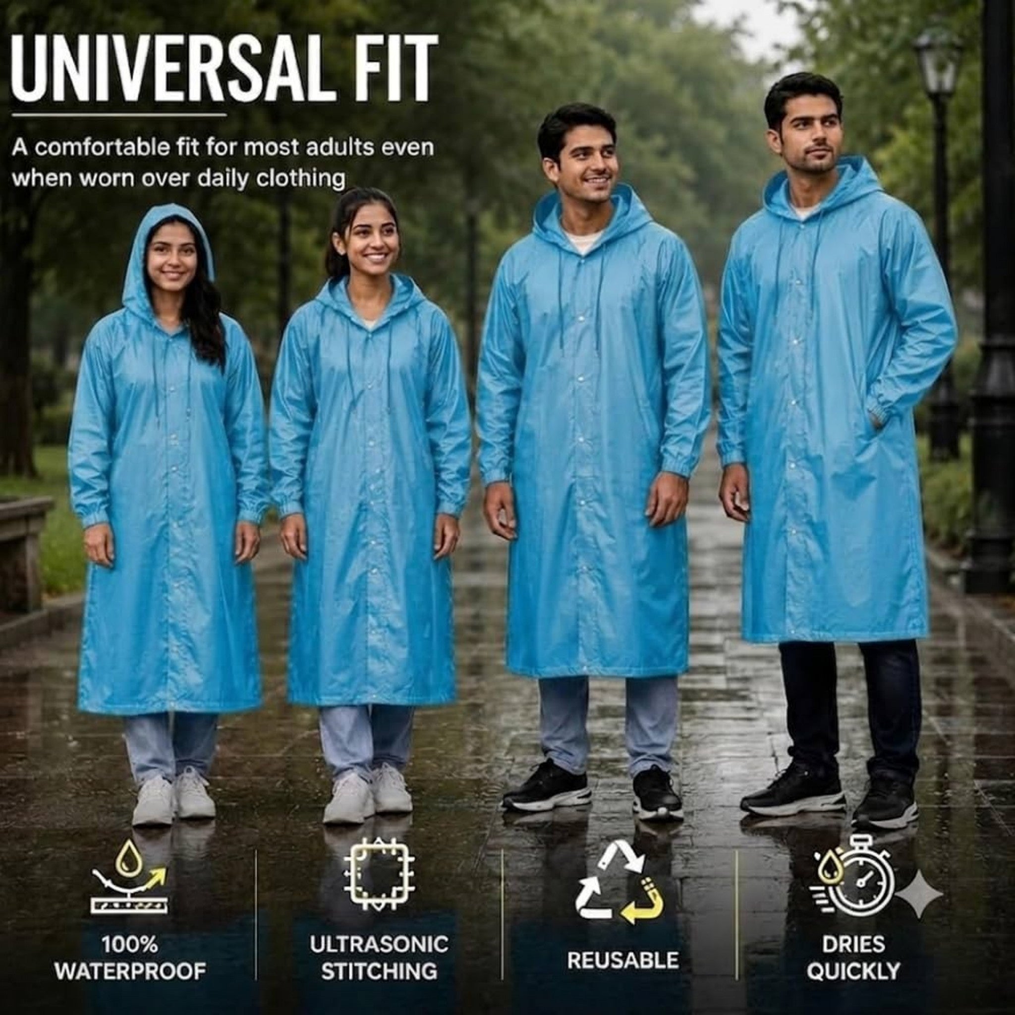 Premium Waterproof Hooded Poncho Raincoat for Men & Women
