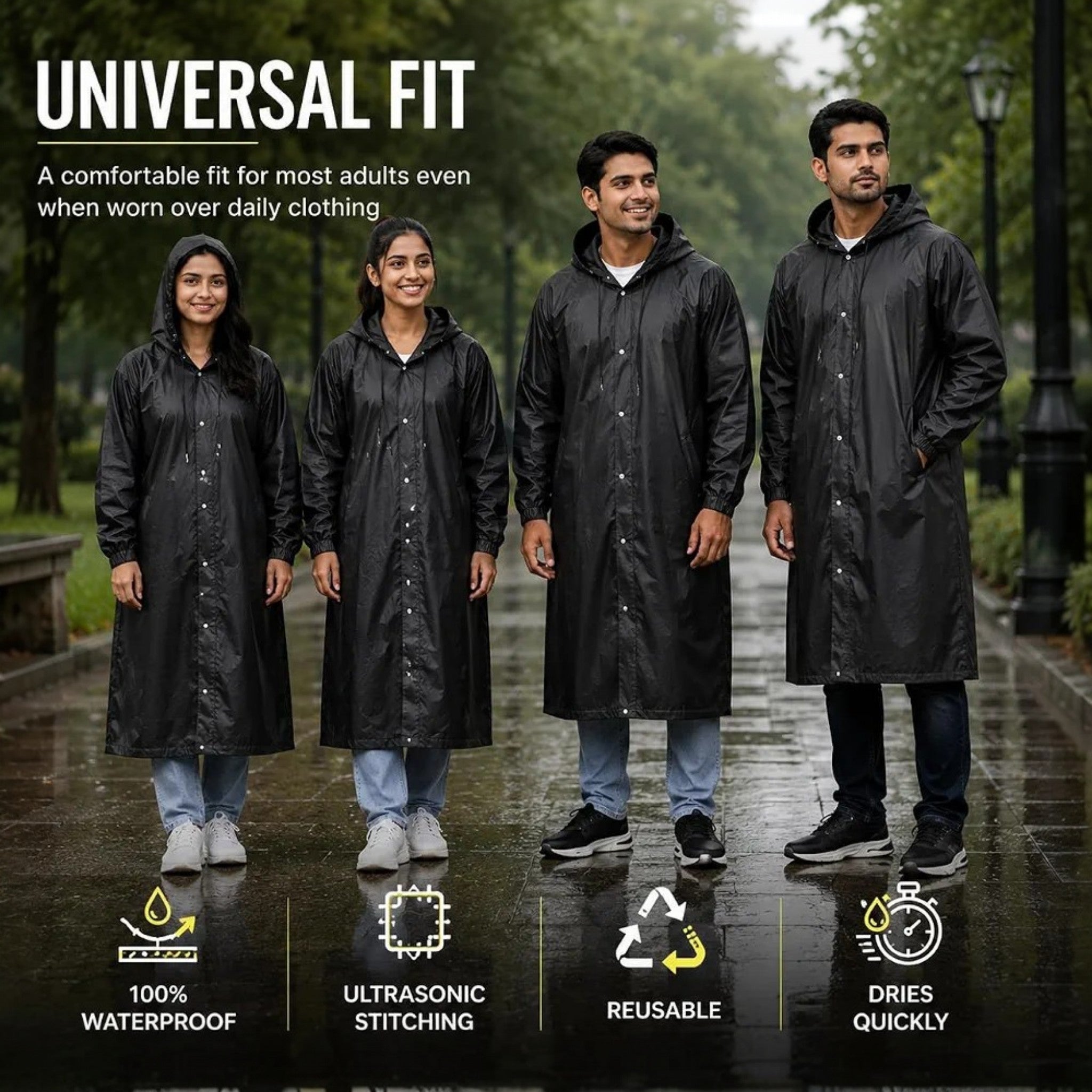 Premium Waterproof Hooded Poncho Raincoat for Men & Women