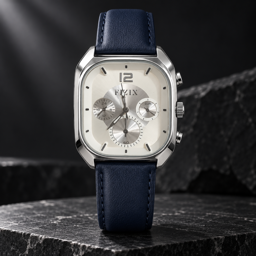 FIZIX Premium Square Dial Analog Watch with Leather Strap – 4 Colour Variants