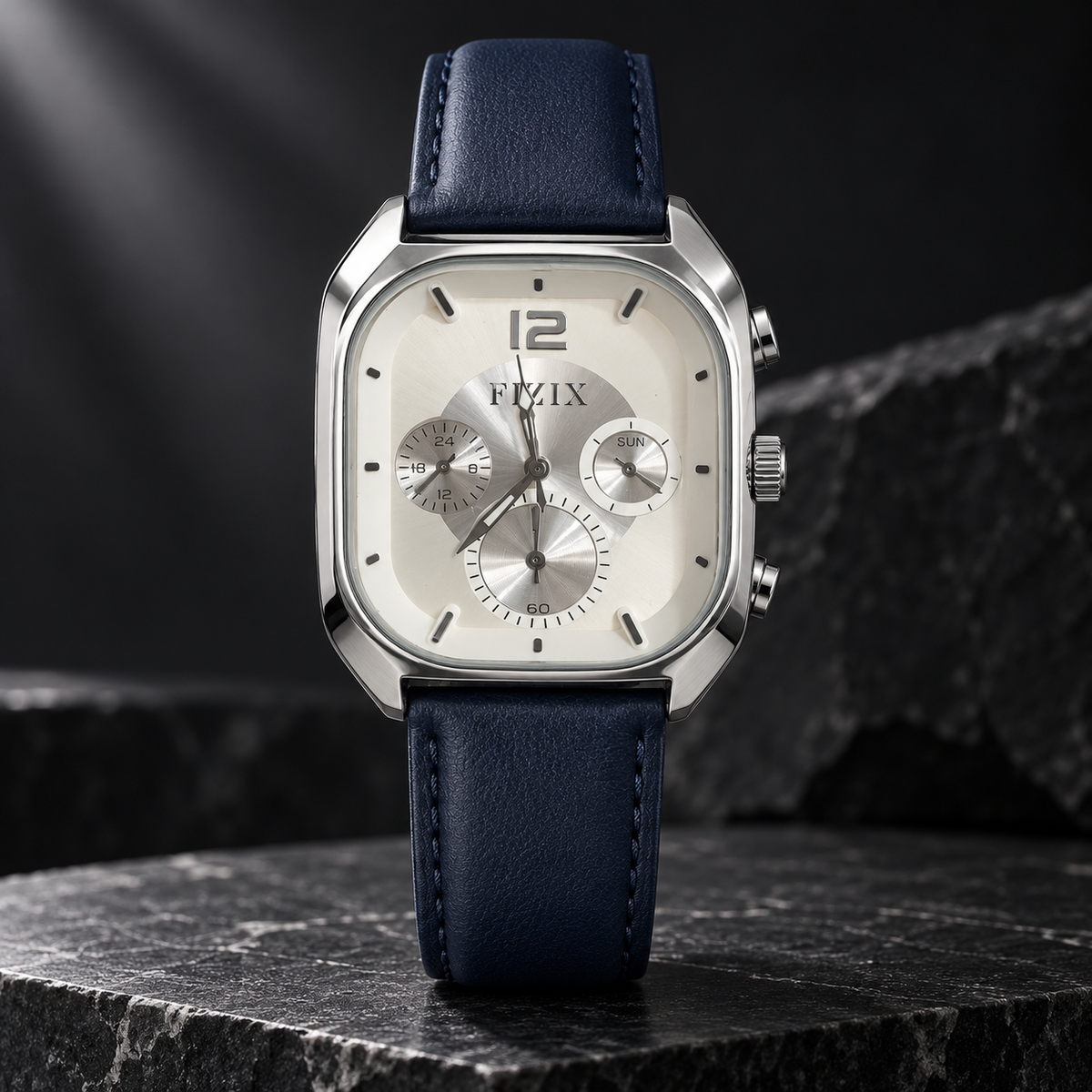 FIZIX Premium Square Dial Analog Watch with Leather Strap – 4 Colour Variants