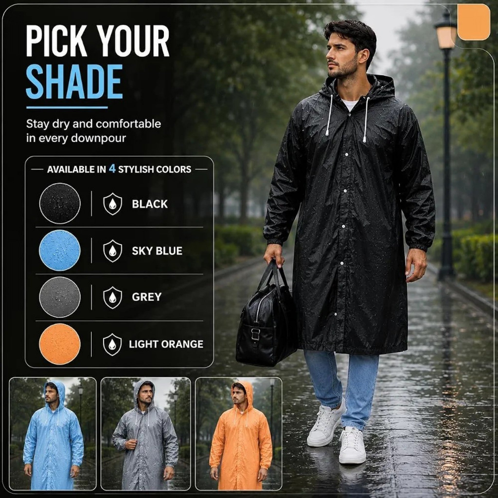 Premium Waterproof Hooded Poncho Raincoat for Men & Women