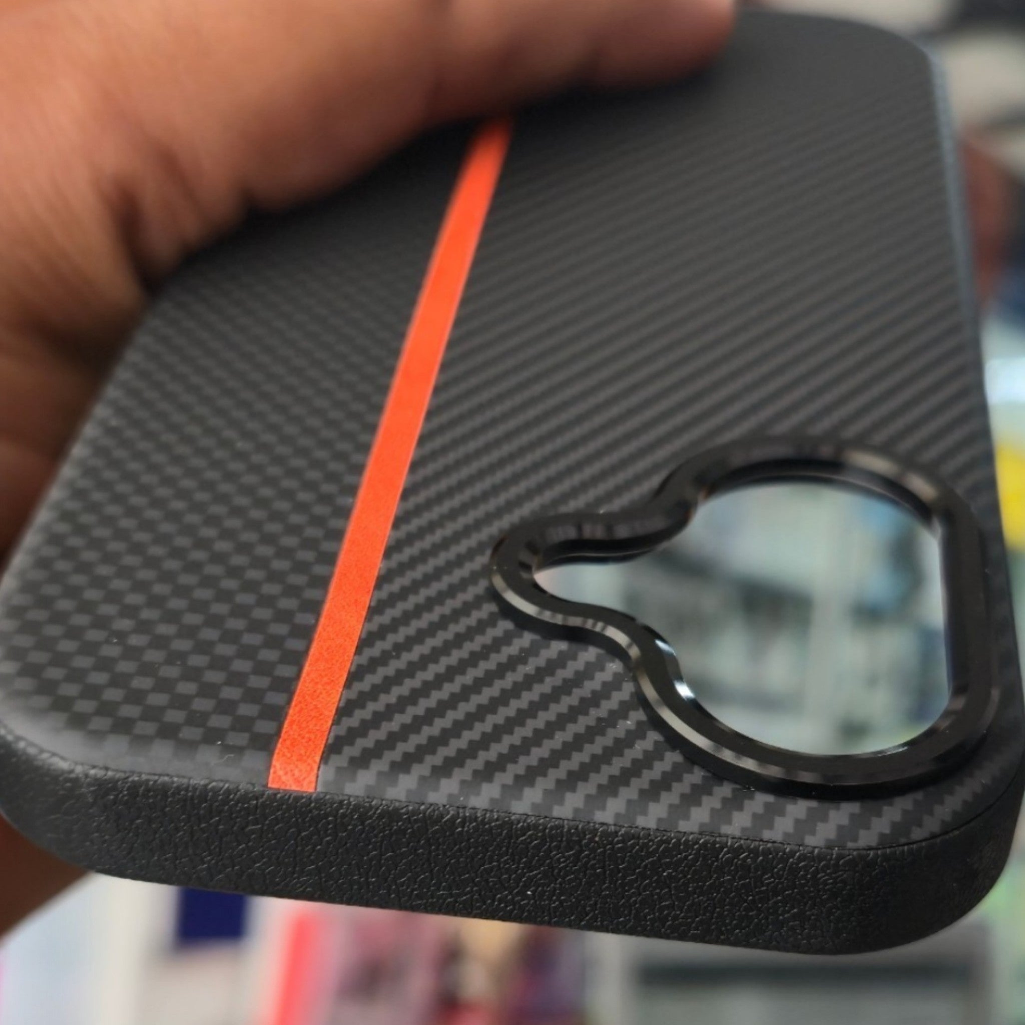 Premium Carbon Fiber Leather Texture Case  with Metal Polo Logo