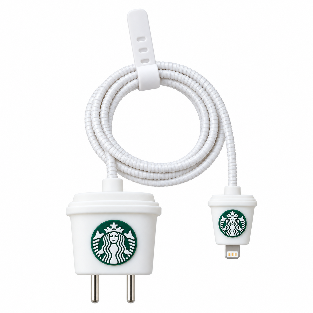 Starbucks Style iPhone Charger Cable Protective Cover 18w/20w case (coffee white)