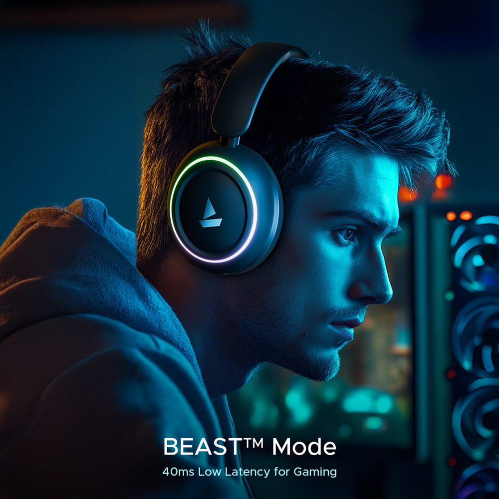 boAt Rockerz 480 w/ Beast Mode, RGB LEDs(6 Light Modes), 60HRS Playback & ENx Tech Bluetooth Headset (Black Sabre, On the Ear)