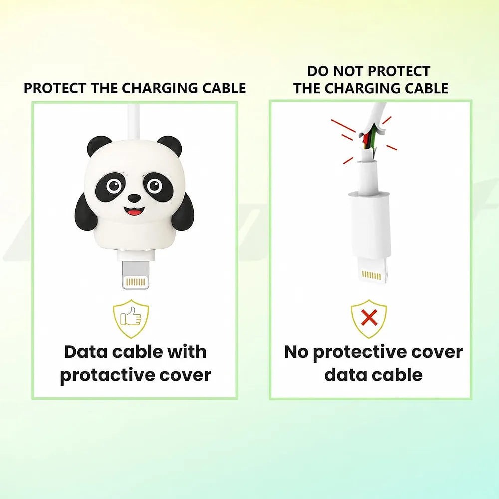 Cute Panda Cartoon Charger Cover Compatible with iPhone 18W/20W Charger, Silicone Protective Case with Cable Protector White