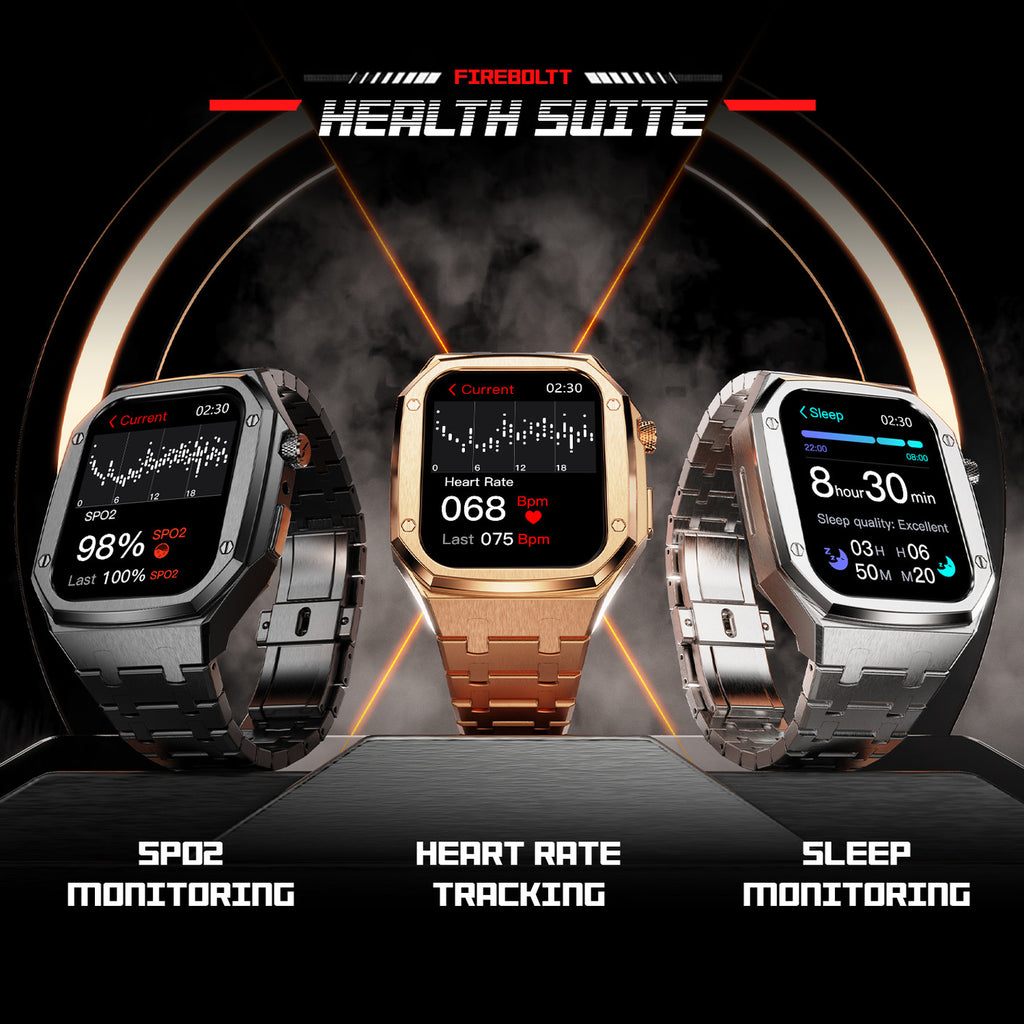 Fire-Boltt Stainless Steel, 49.5mm (1.95) Display, BT Calling Detachable Case Smartwatch (Black Strap, Free Size)