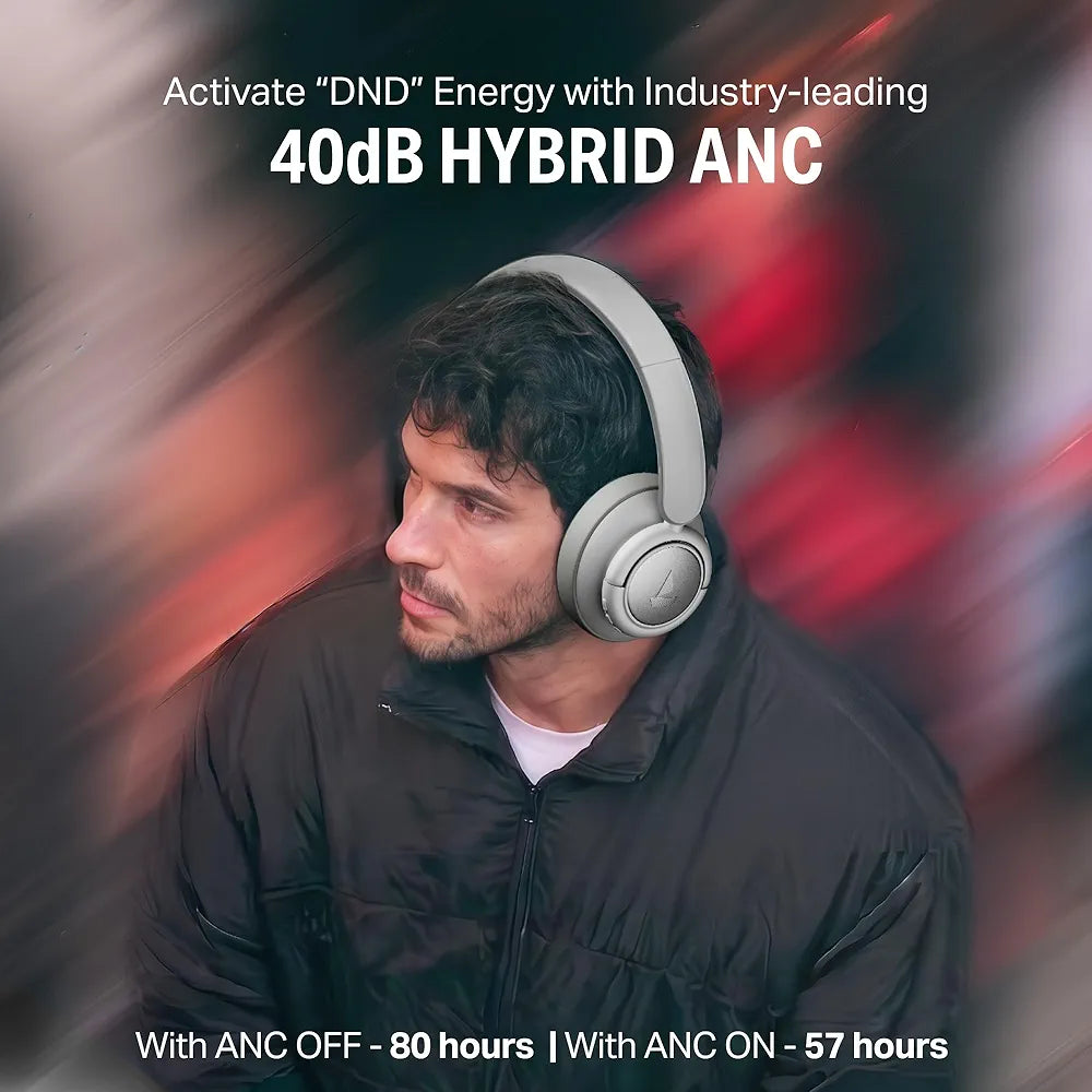 boAt 2026 Launch Rockerz Plus 450 ANC w/ 40dB Hybrid ANC, Spatial Audio, 80H Battery, ENx™ Tech, (~40ms) Beast™ Mode, Voice Assistant, ASAP™ Charge, BTv6.0, Wireless Headphones with Mic (White Sabre)