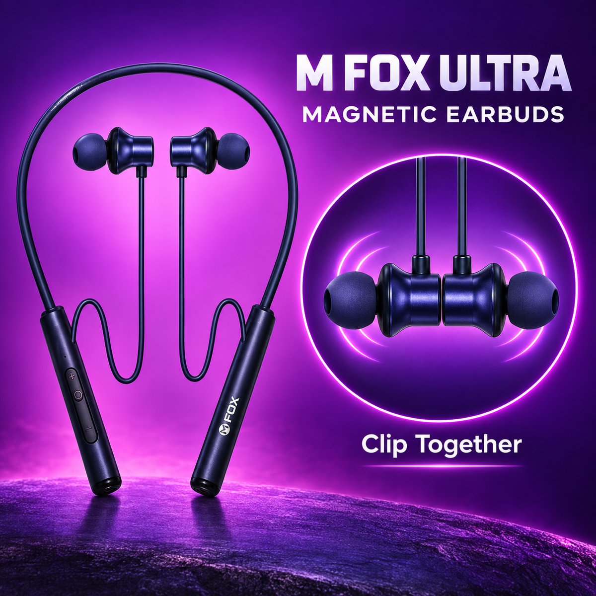 M FOX Ultra Wireless Neckband with 55 Hours Playtime & Magnetic Earbuds – Blue