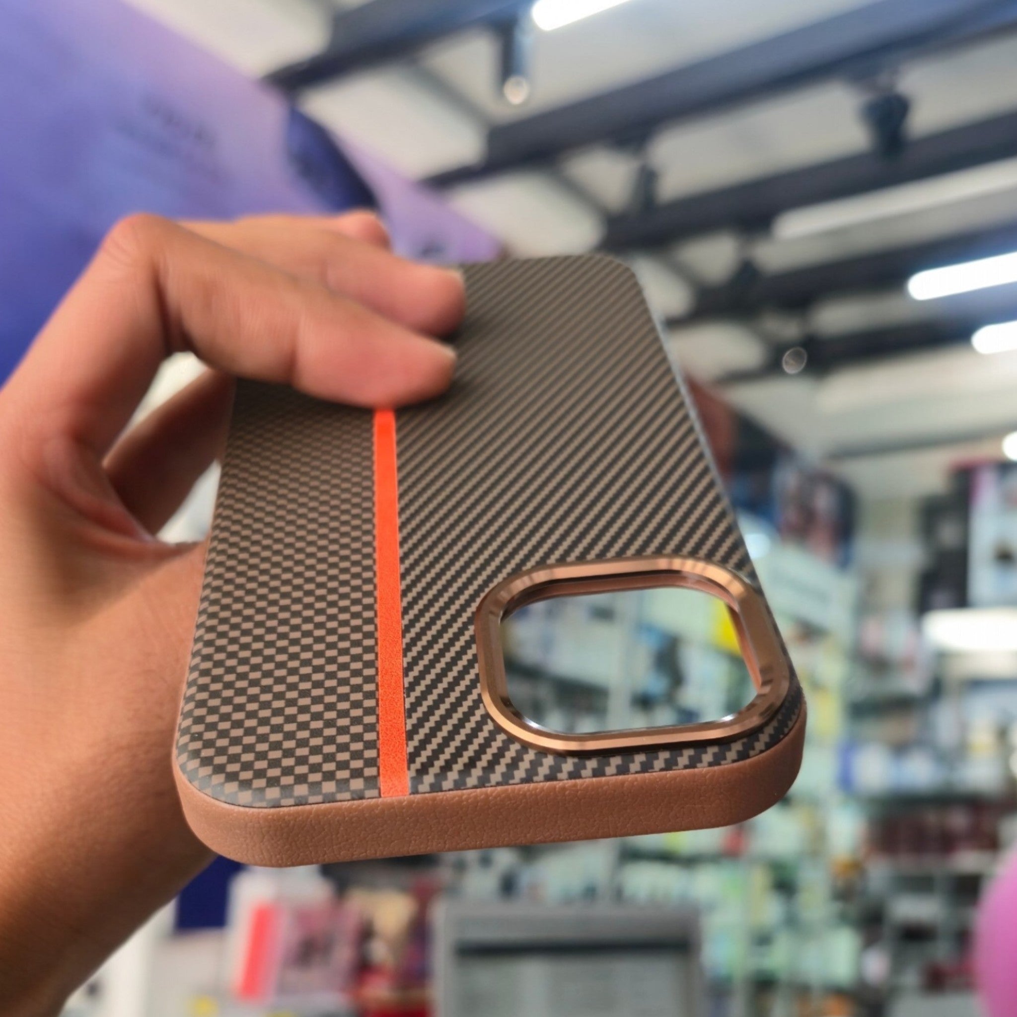 Premium Carbon Fiber Leather Texture Case  with Metal Polo Logo