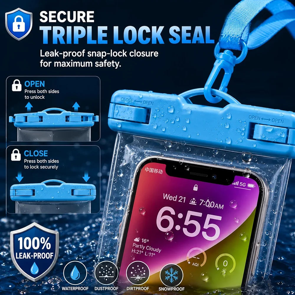 Universal Waterproof Mobile Pouch Cover with Neck Strap | Transparent Touch Screen Dry Bag Case for Smartphones | Waterproof Phone Protector (Pack of 2) mix colour