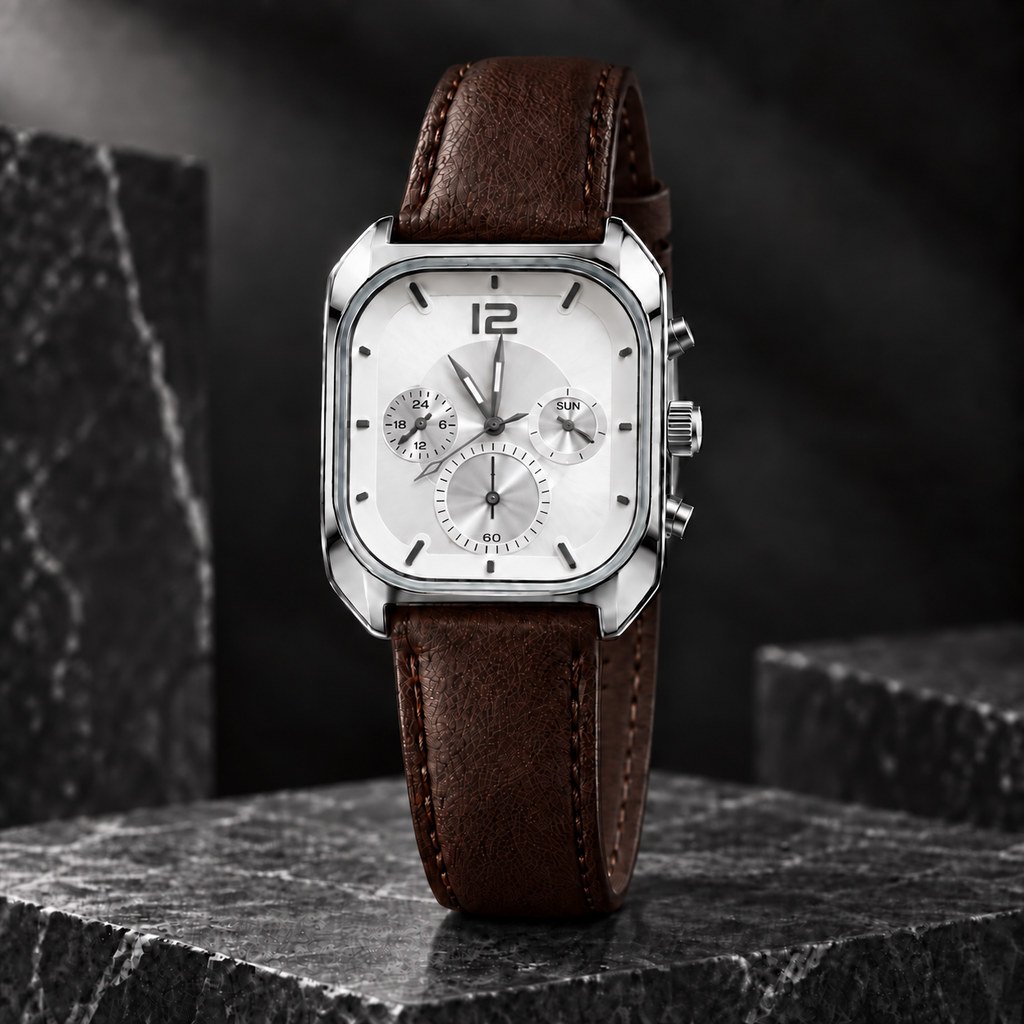 FIZIX Premium Square Dial Analog Watch with Leather Strap – 4 Colour Variants