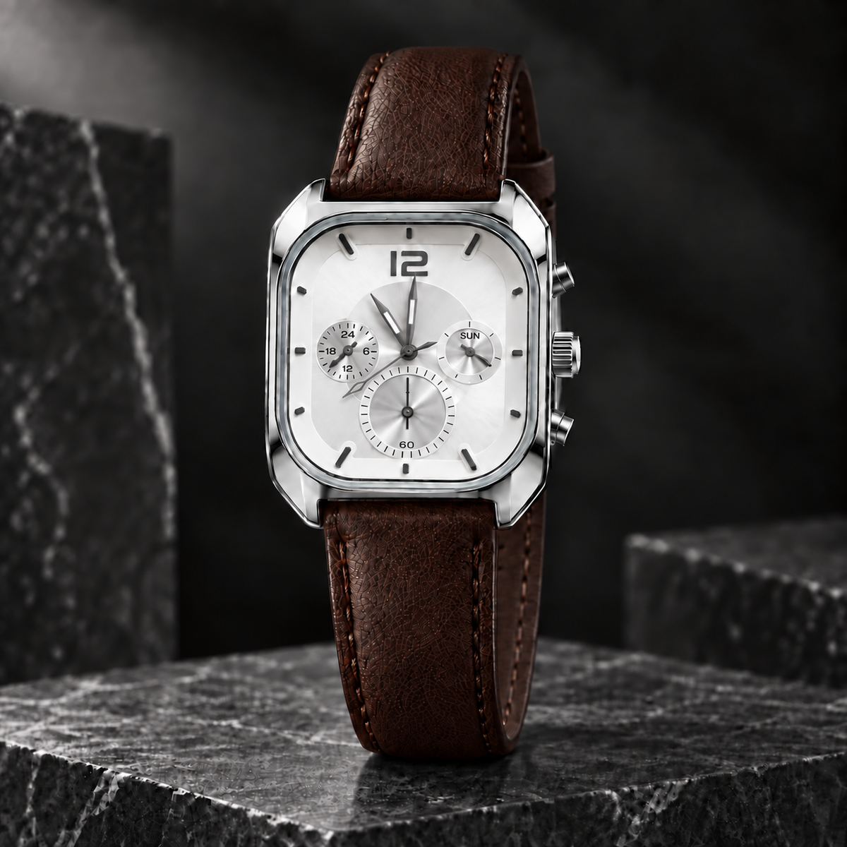 FIZIX Premium Square Dial Analog Watch with Leather Strap – 4 Colour Variants
