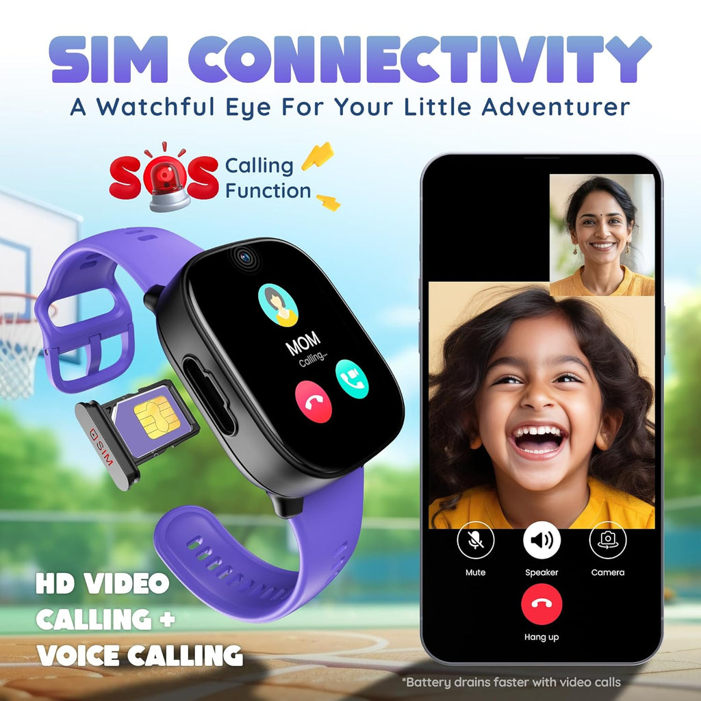 Pebble Junior 4G Kids Smartwatch | GPS Safety Tracking, Parental Control, SOS, Video & Voice Calling