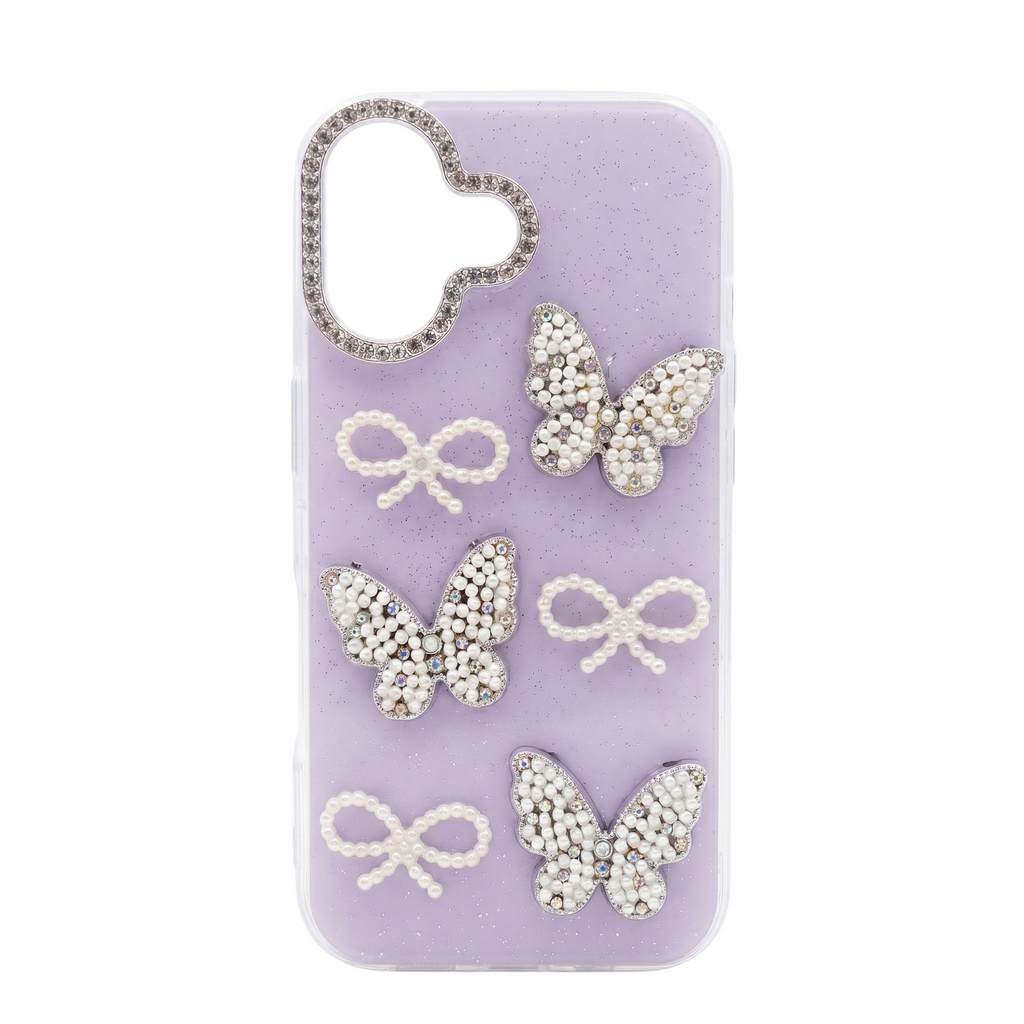 Premium Butterfly Pearl Glitter Back Cover (Lavender)